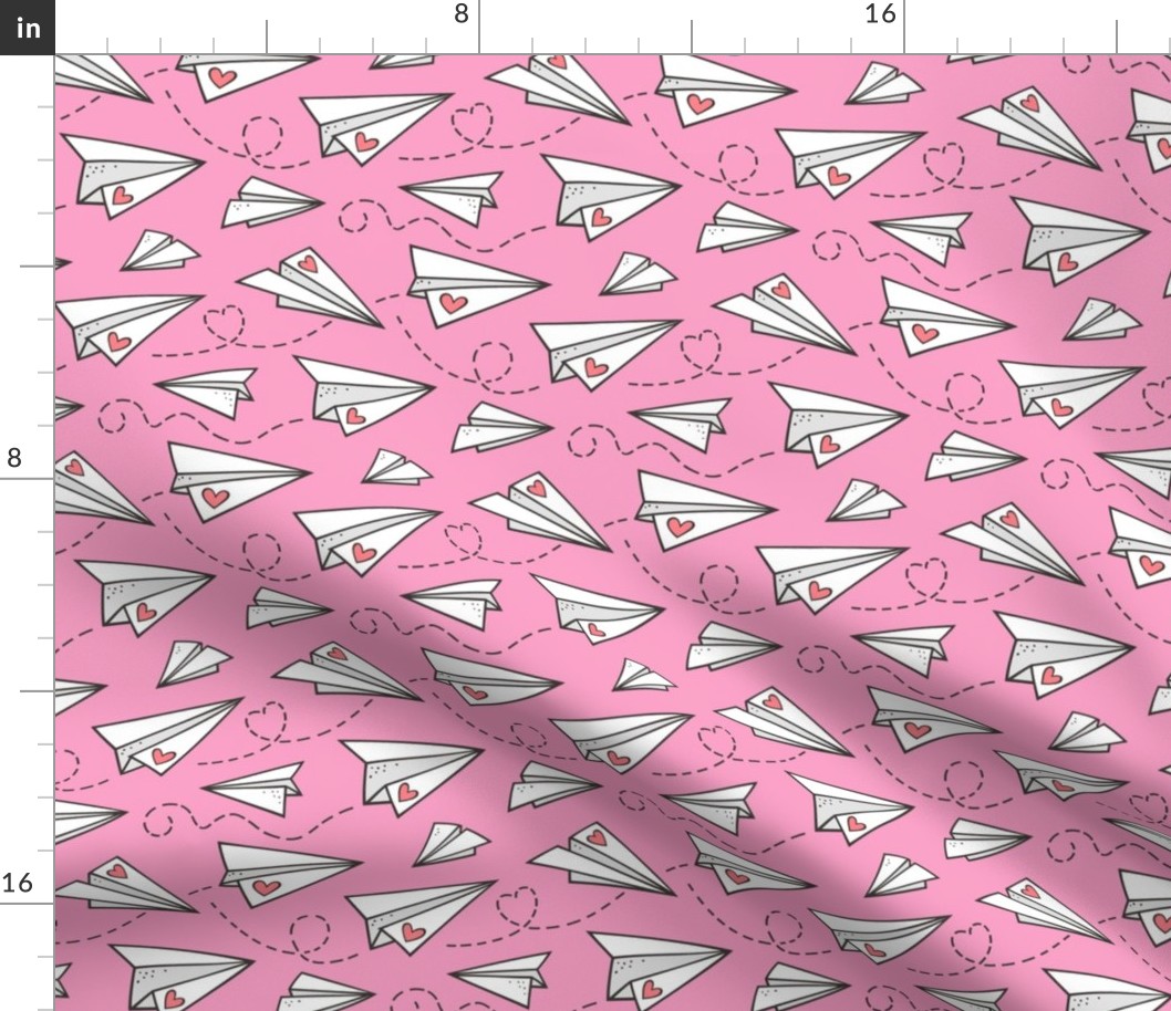 Paper Plane Love Hearts Valentine on Pink