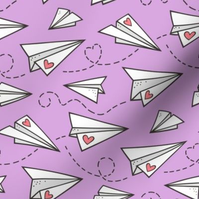 Paper Plane Love Hearts Valentine on Purple