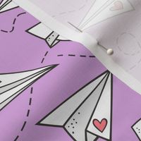 Paper Plane Love Hearts Valentine on Purple