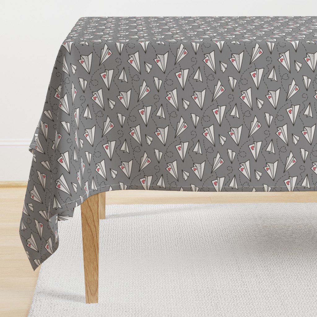 Paper Plane Love Hearts Valentine on Dark Grey