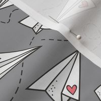 Paper Plane Love Hearts Valentine on Dark Grey