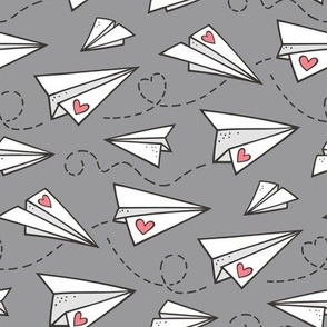 Paper Plane Love Hearts Valentine on Dark Grey