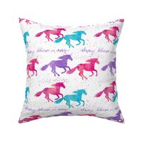 watercolor unicorns - purple, pink, aqua - believe in magic