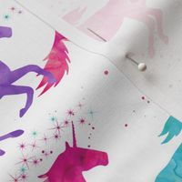 watercolor unicorns - purple, pink, aqua - believe in magic