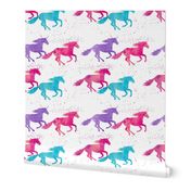 (small scale) watercolor unicorns - purple, pink, aqua