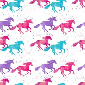 (small scale) watercolor unicorns - purple, pink, aqua