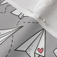 Paper Plane Love Hearts Valentine on Light Grey