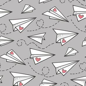 Paper Plane Love Hearts Valentine on Light Grey