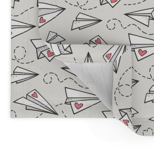 Paper Plane Love Hearts Valentine on Cloud Grey