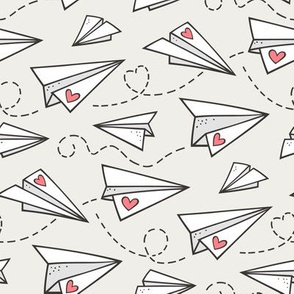 Paper Plane Love Hearts Valentine on Cloud Grey