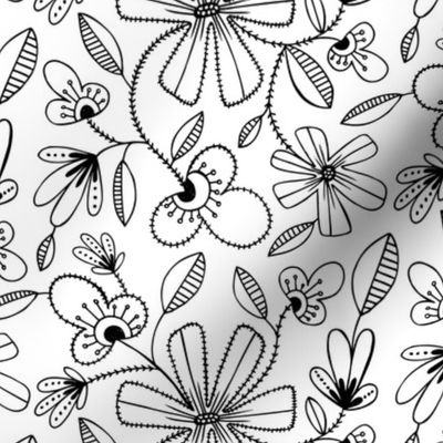 Peyton Floral - Black & White Coloring Book Style 