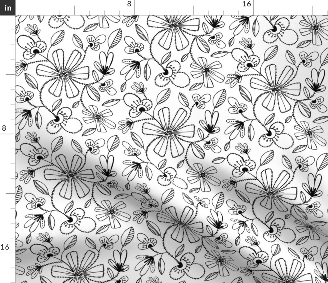 Peyton Floral - Black & White Coloring Book Style 