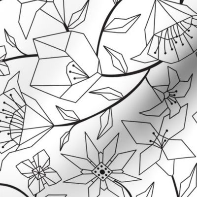 Calliope  Floral - Black  & White Coloring Book Style