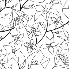 Calliope  Floral - Black  & White Coloring Book Style