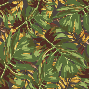 36" Gold, Brown, and Green Tropical Leaves - Brown