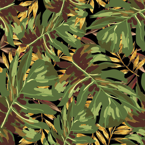 36" Gold, Brown, and Green Tropical Leaves - Black