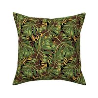 8" Gold, Brown, and Green Tropical Leaves - Black