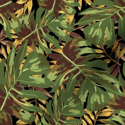 8" Gold, Brown, and Green Tropical Leaves - Black