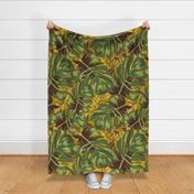 36" Gold, Brown, and Green Tropical Leaves - Mustard Yellow