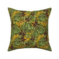 8" Gold, Brown, and Green Tropical Leaves - Mustard Yellow