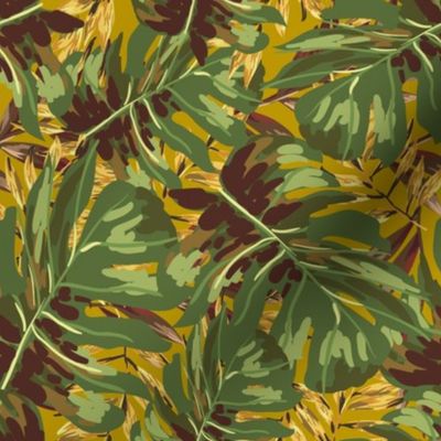 8" Gold, Brown, and Green Tropical Leaves - Mustard Yellow