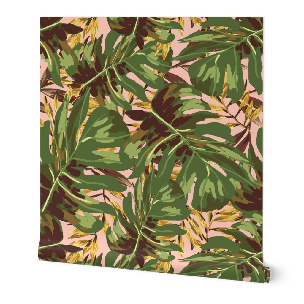 4" Gold, Brown, and Green Tropical Leaves - Peach