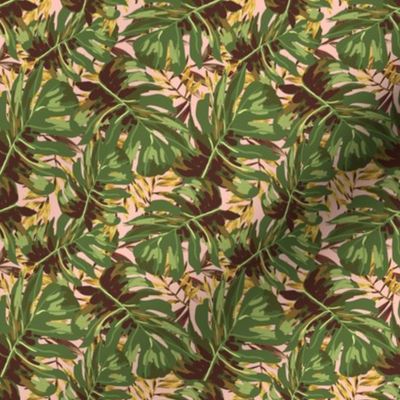 4" Gold, Brown, and Green Tropical Leaves - Peach