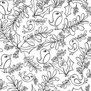 Mistletoe Merriment - Christmas Birds Coloring Book Style