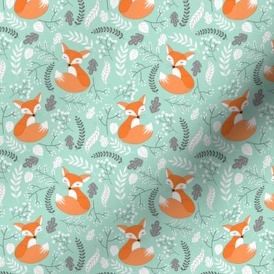 SMALLER Fox - Sleepy Foxes (mint candy) Baby Nursery Woodland Animals Kids Childrens Bedding M4