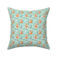 SMALLER Fox - Sleepy Foxes (mint candy) Baby Nursery Woodland Animals Kids Childrens Bedding M4