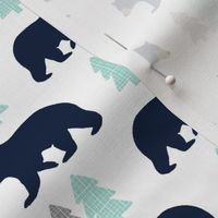 Navy Bears - Gray Mint Trees Bear Baby Nursery Kids Childrens Bedding Woodland Animals