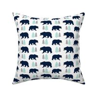 Navy Bears - Gray Mint Trees Bear Baby Nursery Kids Childrens Bedding Woodland Animals