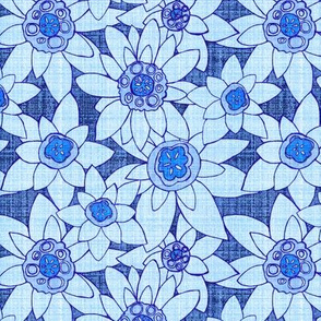 Edelweiss Flowers blue linen