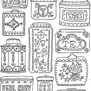 Tea Tins Coloring Book Style