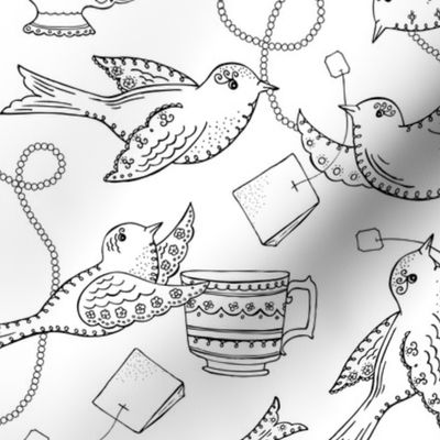 Twittering Tea Party Coloring Book Style