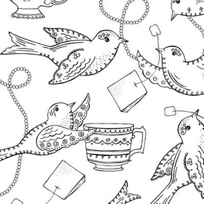 Twittering Tea Party Coloring Book Style