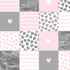 Patchwork pink gray hearts patchwork
