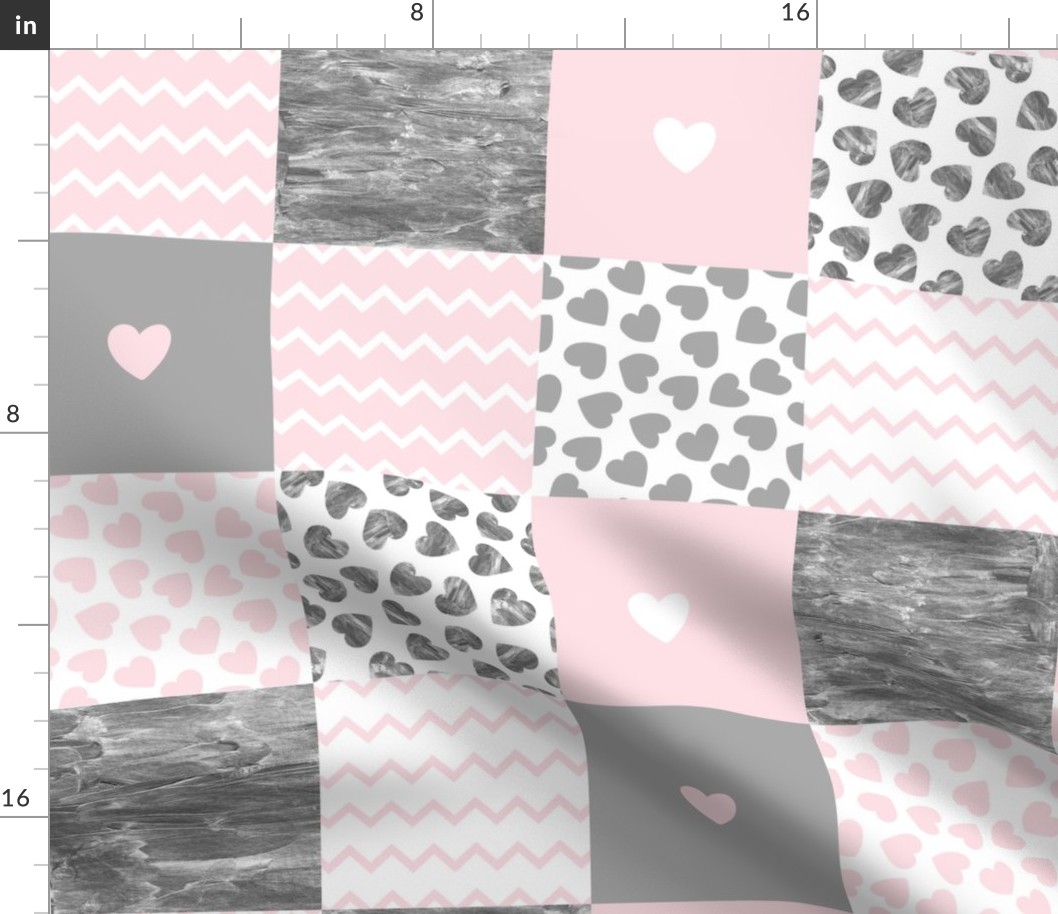 Patchwork pink gray hearts patchwork