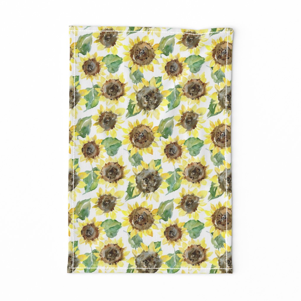 Watercolor sunflowers on white background