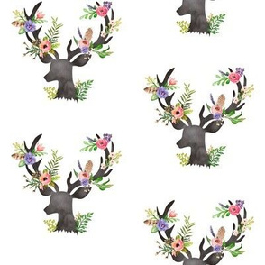 Deer w/ Floral Antlers - Purple Flowers Feathers Baby Girl Nursery Crib Sheets Bedding B