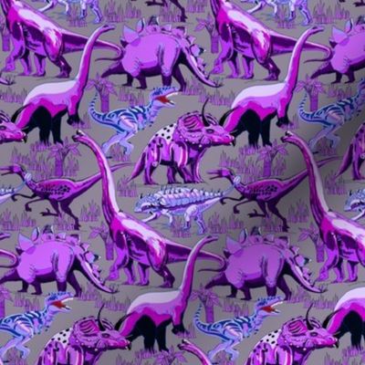 Dinosaurs Purple on Silver