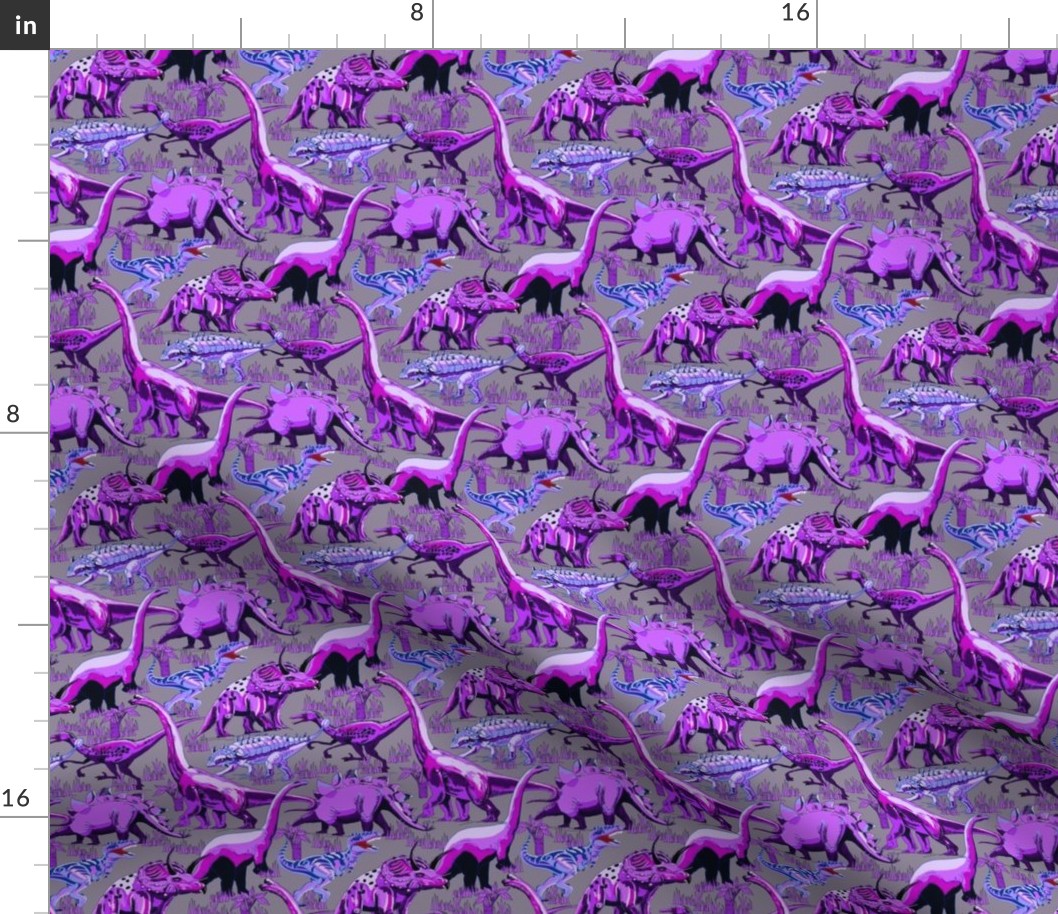 Dinosaurs Purple on Silver