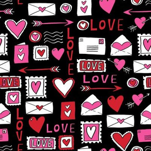 love letters // valentines love notes fabric hearts stamps valentine's day black red