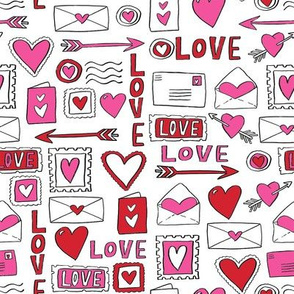 love letters // valentines love notes fabric hearts stamps valentine's day white pink