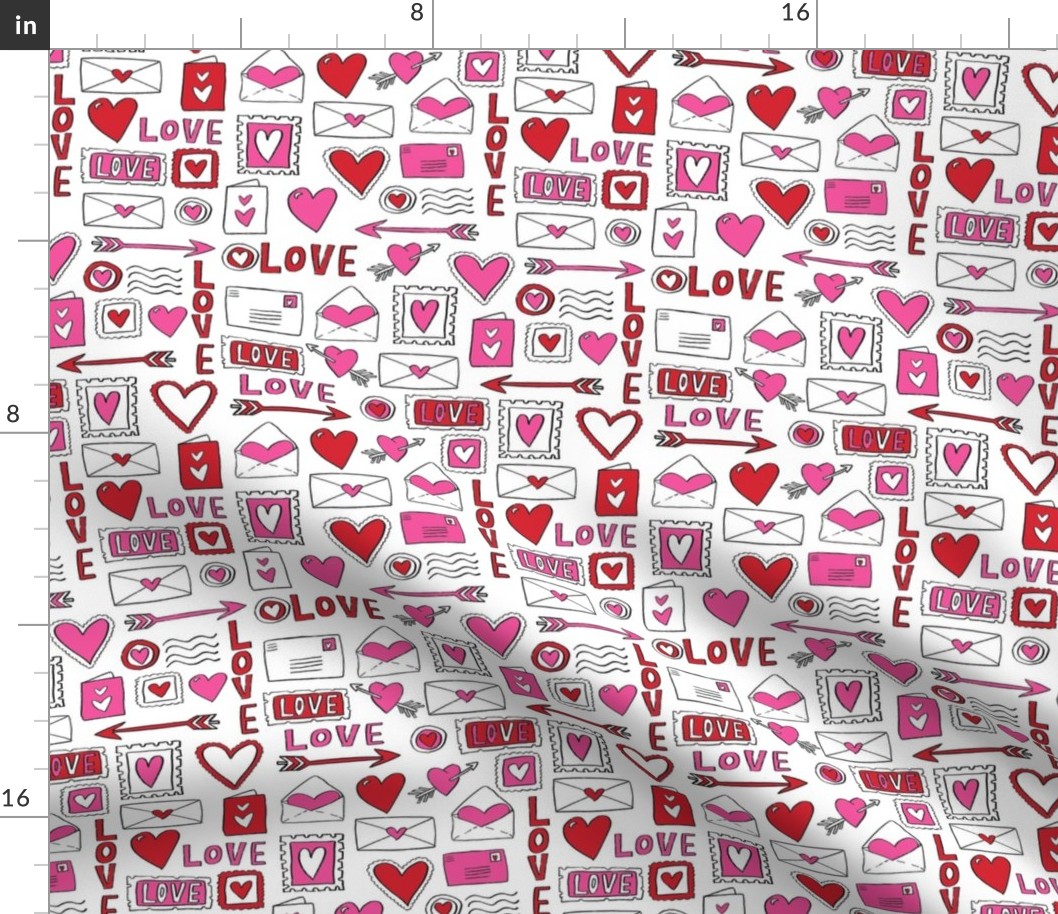 love letters // valentines love notes fabric hearts stamps valentine's day white pink