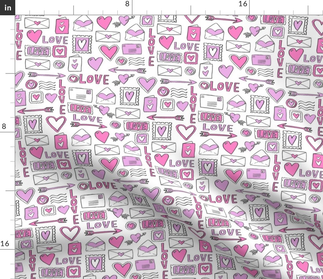 love letters // valentines love notes fabric hearts stamps valentine's day white purple