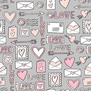 love letters // valentines love notes fabric hearts stamps valentine's day grey