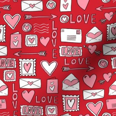 love letters // valentines love notes fabric hearts stamps valentine's day red