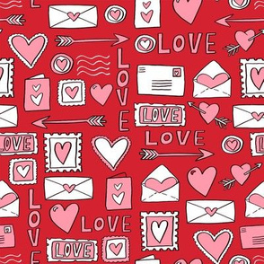 love letters // valentines love notes fabric hearts stamps valentine's day red