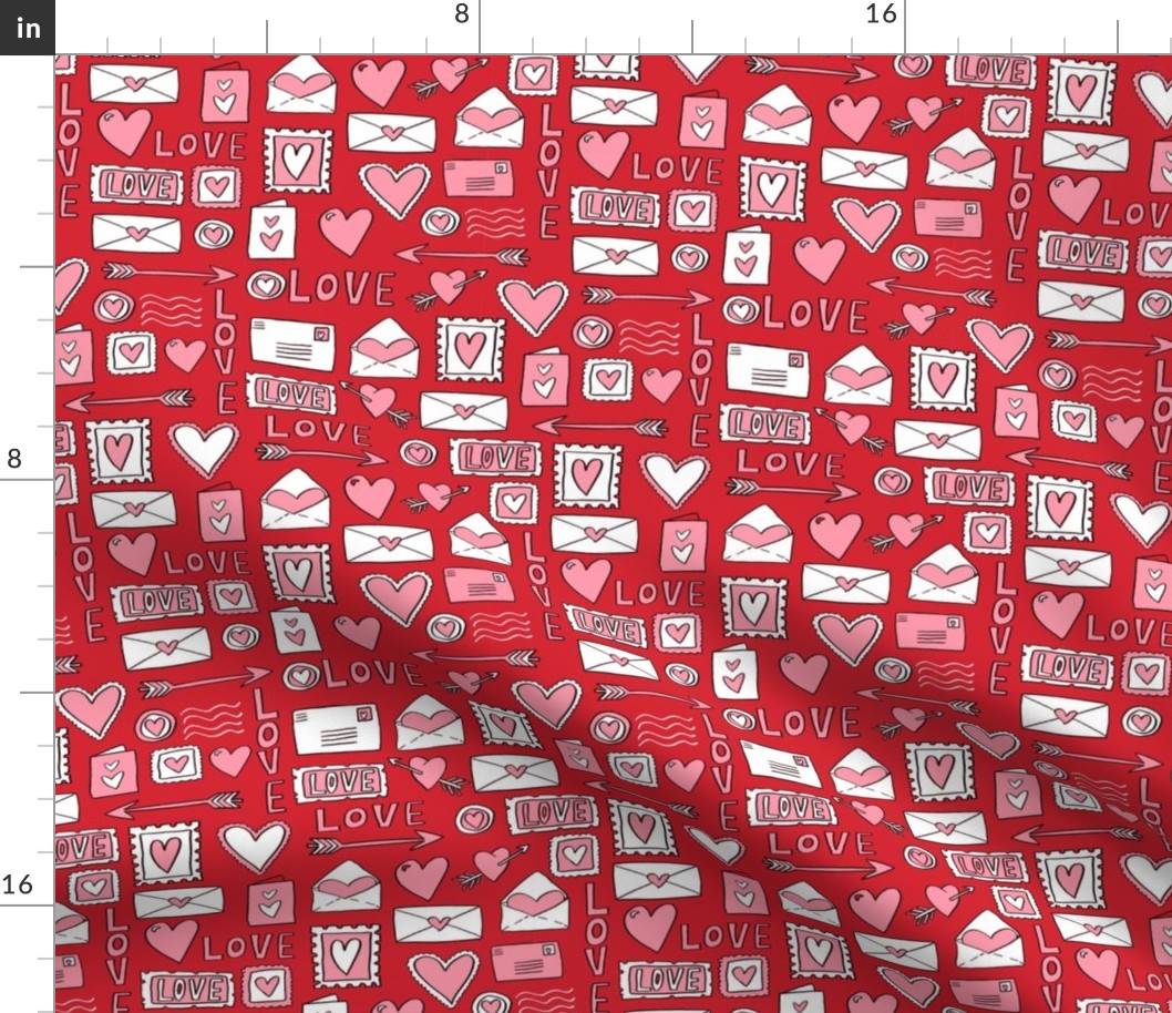 love letters // valentines love notes fabric hearts stamps valentine's day red